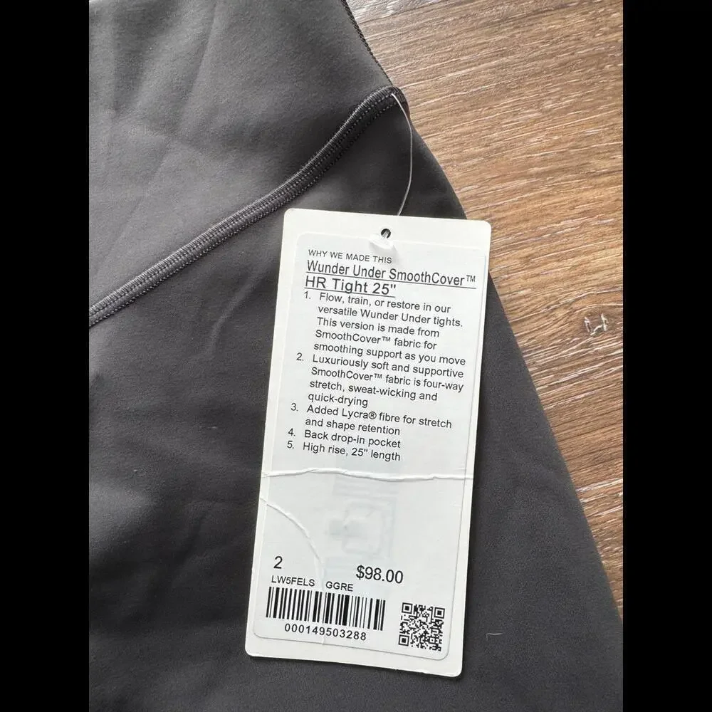Lululemon Wunder Under Smoothcover High Rise 25” Graphite Grey Size 2 NWT